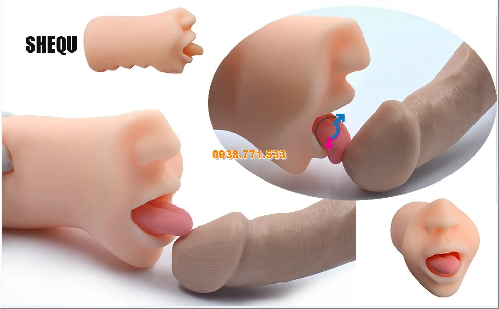 Miệng Giả 3D Silicon TPE Oral Sex Simulator Lưỡi & Răng Chân Thực âm đạo giả orasex