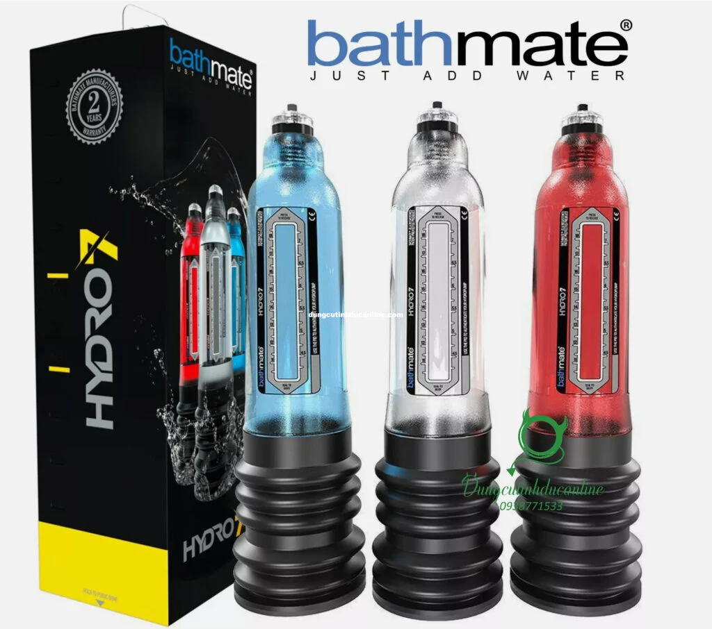 Hình ảnh Bathmate Hydromax 7 đặt cạnh phụ kiện đi kèm