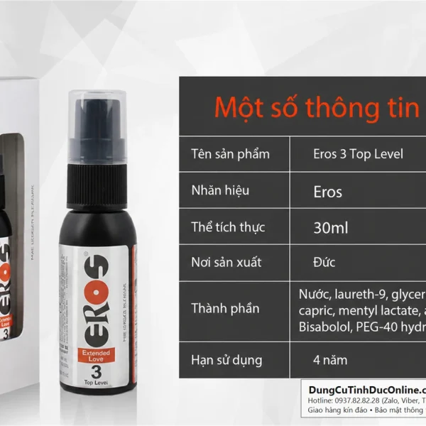 Chai Xịt Eros Extended Love Top Level 3 — 30ml, Sản Xuất Tại Đức, Bảng Thành Phần Rõ Ràng chai xit eros extended love top level 3 30ml 5